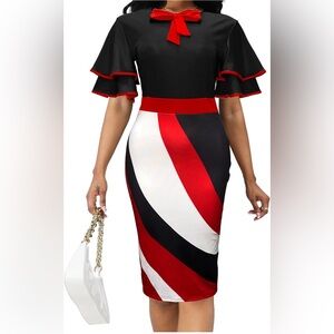 Women's Sexy African Pencil Dress Ruffles Sleeve Bodycon Midi Dresses